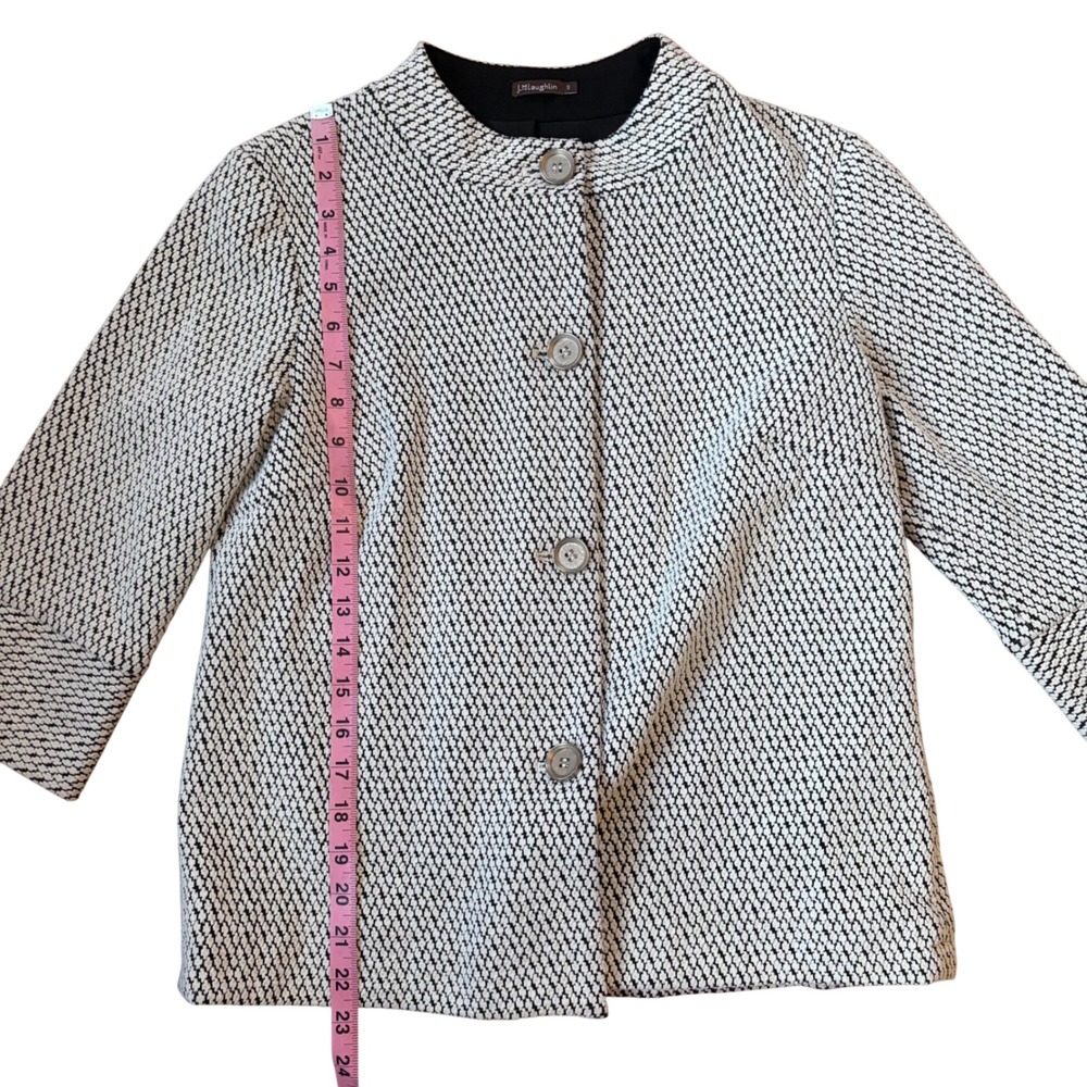 J. McLaughlin Black White Textured Knit Jacket Size Small Neutral Classic Blazer - Picture 8 of 10